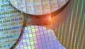 Silicon monocrystalline wafer with microchips manufacturing Royalty Free Stock Photo