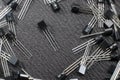 Silicon transistors sitting on a workbench