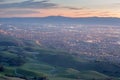 Silicon Valley and Green Hills at Dusk. Monument Peak, Ed R. Levin County Park, Milpitas, California, USA. Royalty Free Stock Photo