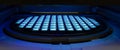 Silicon wafer with chips in UV lighting. Neon. Ultraviolet Lithography. Royalty Free Stock Photo