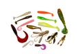 Silicone fishing lures. Colorful baits. Isolated on white background