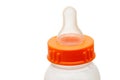 Silicone pacifier of a plastic bottle for a baby.