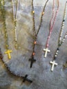 Silk and beaded Catholic Rosaries Royalty Free Stock Photo