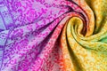 Silk with colored curl and swirl, richly decorated with graphic pattern