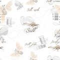 Silk cultivation white seamless vector pattern