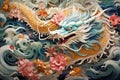 silk embroidery, blue dragon