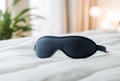 Silk eye mask for sleep, bed, plants and light bokeh Royalty Free Stock Photo