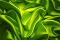 Silk Fabric Background, Green Cloth Waves Texture