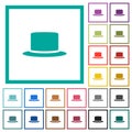 Silk hat flat color icons with quadrant frames