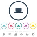 Silk hat flat color icons in round outlines