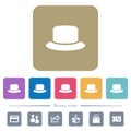 Silk hat flat icons on color rounded square backgrounds