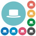 Silk hat flat round icons