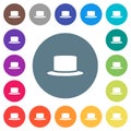 Silk hat flat white icons on round color backgrounds