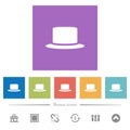 Silk hat flat white icons in square backgrounds