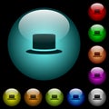 Silk hat icons in color illuminated glass buttons