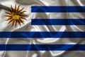Silk national flag of modern state of Uruguay with beautiful folds, concept of tourism, travel, emigration, global business