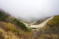 SILK ROUTE ZIG ZAG ROAD VIEW FROM TOP IN CLOUDY WEATHER Royalty Free Stock Photo