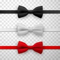 Silk  satin  cotton bow or butterfly ties. Red  black  white accessory  necktie for gentlemen  men Royalty Free Stock Photo