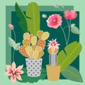 Tropical succulent garden. Vintage textile collection. Royalty Free Stock Photo