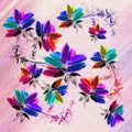 Silk scarf design with abstract brush strokes flowers on geometric background Royalty Free Stock Photo