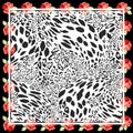 Silk scarf design, fashion textile.Red rose pattern.Leopard print. Royalty Free Stock Photo