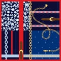 Silk scarf gold chains and belts fashion design vector.