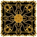 Silk Scarf with Golden Chains. Jewelry Shawl Design. Luxury Golden Baroque. Ready for Textile Prints.