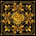 Gold chains seamless border. luxury illustration. golden Lion head and lace. damask pattern design. vintage riches background.