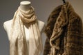 silk scarf on mannequin with a faux fur coat in a luxe display