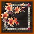 Flowers pattern.Silk scarf design, fashion textile. Royalty Free Stock Photo