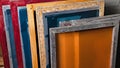 Silk screen mesh screen frames. silkscreen printing. serigraphy production