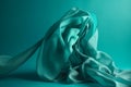 Silk teal Fabric Blowing on teal Background generative AI