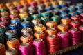 silk thread spools arranged for sari making