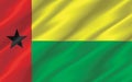 Silk wavy flag of Guinea-Bissau graphic. Wavy Guinean flag 3D illustration. Rippled Guinea-Bissau country flag is a symbol of