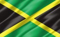 Silk wavy flag of Jamaica graphic. Wavy Jamaican flag 3D illustration. Rippled Jamaica country flag is a symbol of freedom, Royalty Free Stock Photo