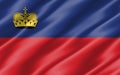 Silk wavy flag of Liechtenstein graphic. Wavy Liechtensteiner flag illustration. Rippled Liechtenstein country flag is a symbol of
