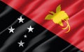 Silk wavy flag of Papua New Guinea graphic. Wavy Papuan flag illustration. Rippled Papua New Guinea country flag is a symbol of