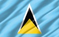 Silk wavy flag of Saint Lucia graphic. Wavy Saint Lucian flag 3D illustration. Rippled Saint Lucia country flag is a symbol of