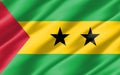 Silk wavy flag of Sao Tome and Principe graphic. Wavy Sao Tomean flag 3D illustration. Rippled Sao Tome and Principe country flag Royalty Free Stock Photo