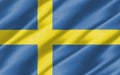 Silk wavy flag of Sweden graphic. Wavy Swedish flag 3D illustration. Rippled Sweden country flag is a symbol of freedom, Royalty Free Stock Photo