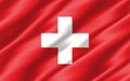 Silk wavy flag of Switzerland graphic. Wavy Swiss flag 3D illustration. Rippled Switzerland country flag is a symbol of freedom, Royalty Free Stock Photo