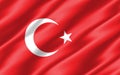 Silk wavy flag of Turkey graphic. Wavy Turkish flag 3D illustration. Rippled Turkey country flag is a symbol of freedom,