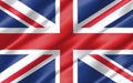 Silk wavy flag of United Kingdom graphic. Wavy British flag 3D illustration. Rippled United Kingdom country flag is a symbol of