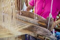 Silk weaving on loom Royalty Free Stock Photo