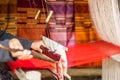 Silk weaving at north Laos. Royalty Free Stock Photo