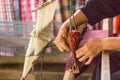 Silk weaving at north Thailand.