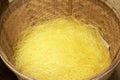 Silk yarn from yellow cocoons of the silk worm Royalty Free Stock Photo