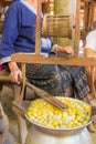 Silkworm Cocoon boil in Hot Water in Pot