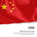 Silky flag of China waving on an isolated white background with the white text area for your advert message.