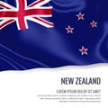 Silky flag of New Zealand waving on an isolated white background with the white text area for your advert message. Royalty Free Stock Photo